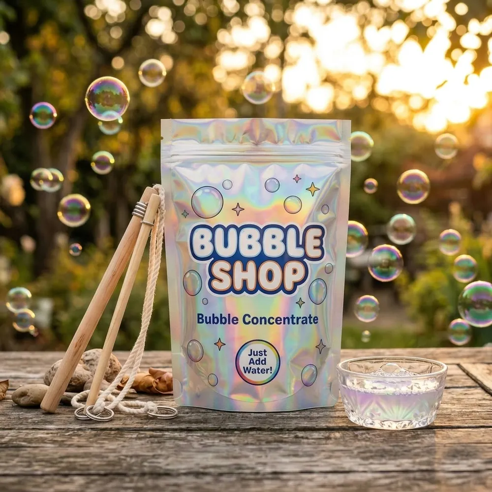 Mixing Bubble Shop concentrate into a bucket of water